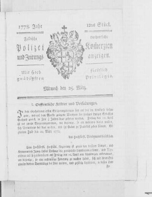 12tes Stück., Ausgabe vom 25. März 1778