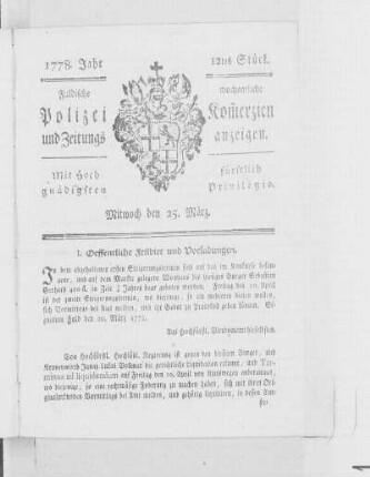 12tes Stück., Ausgabe vom 25. März 1778