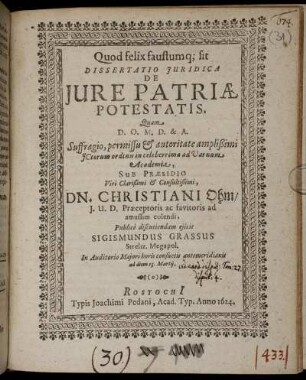 Dissertatio Iuridica De Iure Patriae Potestatis