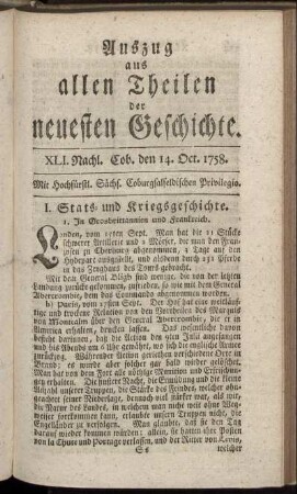 XLI. Nachl. Cob. den 14. Oct. 1758.