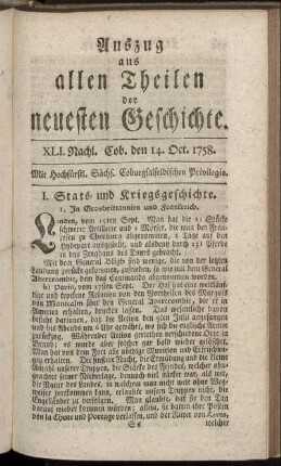 XLI. Nachl. Cob. den 14. Oct. 1758.