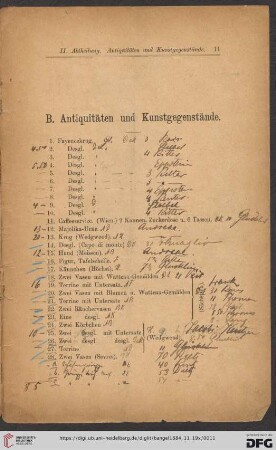 B. Antiquitäten und Kunstgegenstände (Nr. 1 - 337)