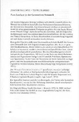 Zum Lexikon in der generativen Semantik