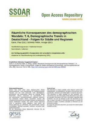 Räumliche Konsequenzen des demographischen Wandels: T. 6, Demographische Trends in Deutschland - Folgen für Städte und Regionen