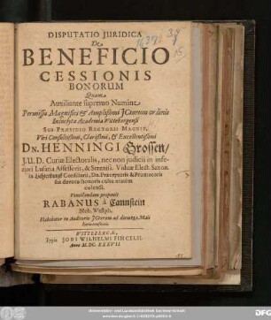Disputatio Iuridica De Beneficio Cessionis Bonorum