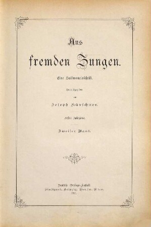 Aus fremden Zungen : Zeitschr. für d. moderne Erzählungslitteratur d. Auslandes, 1,2. 1891. - S. 593 - 1188