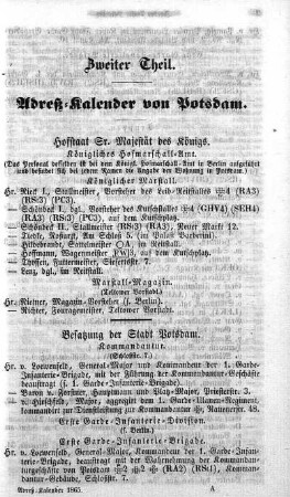 Zweiter Theil. Adreß-Kalender von Potsdam