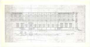 Döllgast, Hans; München; Alte Pinakothek, Wiederaufbau - Südseite (Teil - Grundriss; Teil - Ansicht; Teil - Schnitt)