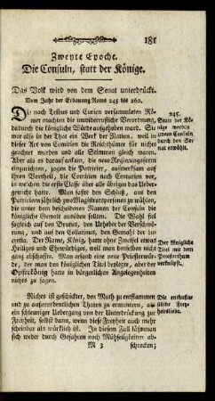 Zweyte Epoche. Die Consuln, statt der Könige