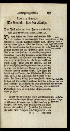 Zweyte Epoche. Die Consuln, statt der Könige