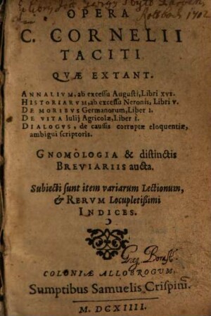 Opera C. Cornelii Taciti quae extant