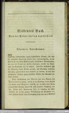 Siebentes Buch. Von der Polarisation des Lichtes