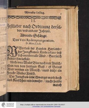 II. Festlieder nach Ordnung derselben/vnd anderer Jahrzeit. Advends Gesänge