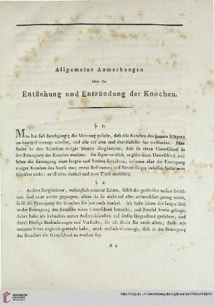 Allgemeine Anmerkungen übr die Entstehung und Entzündung der Knochen