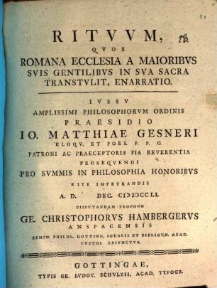 Rituum, quos Romana ecclesia a maioribus suis gentilibus in sua sacra transtulit, enarratio
