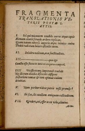 Fragmenta Translationis verteris Poetæ L. Attii