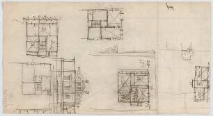 Thiersch, August ; München, Georgenstr.; Privathaus, Projekt - Grundrisse, Ansichten