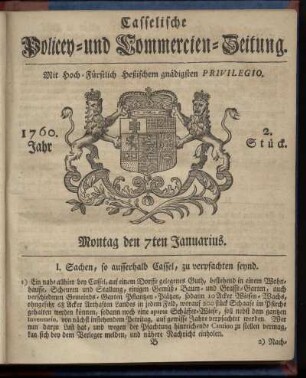 2. Stueck, Montag den 7ten Januarius 1760