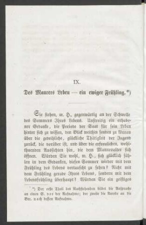 IX. Des Maurers Leben - ein ewiger Frühling.
