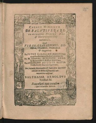 Carmen Heroicum De Salutifera Redemptoris Nostri Dei & Mariae virginis Filii nativitate