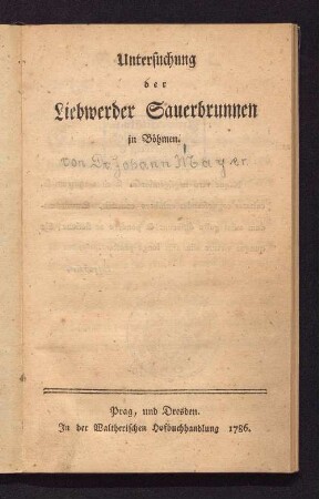 Untersuchung der Liebwerder Sauerbrunnen in Böhmen