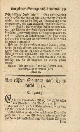 Am eilften Sontage nach Trinitatis 1752