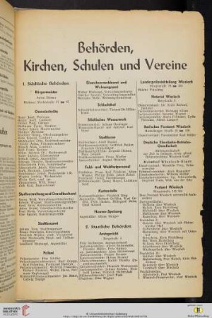 Behörden, Kirchen, Schulen und Vereine