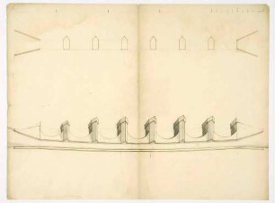 c) Aufriss und Grundriss der sechs Brückenpfeiler (laviert, Folio Doppelblatt)