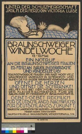 Aufruf zur Spende von Säuglingswäsche und Kindersachen für die Säuglinge im Herzogtum Braunschweig vom 12. bis 18. Mai 1918