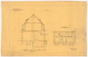 Landhaus Dr. Franz Oppenheim, Berlin-Wannsee: Stall und Garage: Grundriss UG, Querschnitt, 1:50