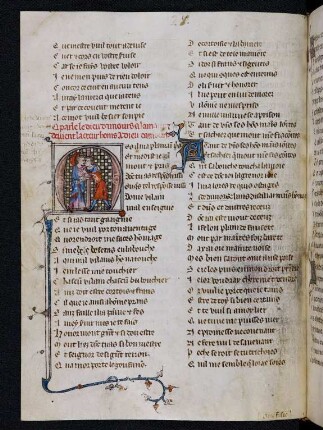 Deckfarbeninitiale M, historisiert: Le dieu d'amours parle a l'amant