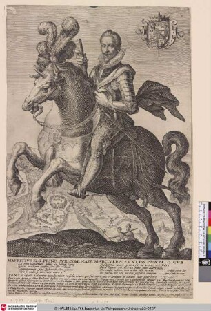 Mauritius D. G. Princ. Aur. Com. Nass. Marc. Verae et Vliss. Prov. Belg. GVB [Rechte Hälfte des zerschnittenen Doppelbildnisses von Albrecht VII. von Österreich und Moritz von Oranien-Nassau]