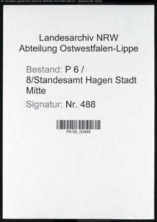 Sterberegister Standesamt Hagen-Mitte
