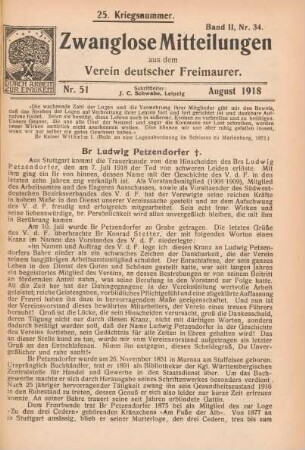 Nr. 51 August 1918 25. Kriegsnummer. Band II, Nr. 34.