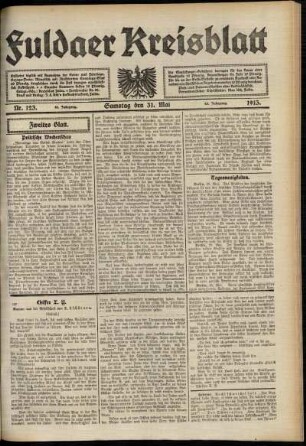 Zweite Ausgabe vom Samstag, den 31. Mai 1913.