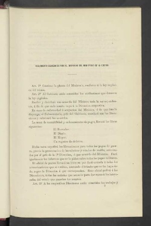 Reglamento Económico Para El Despacho Del Ministerio De La Guerra