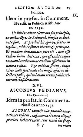 XVI. Asconivs Pedianvs. Eius Commentarii Idem in præfat. in Commentarios illos Anno 1535