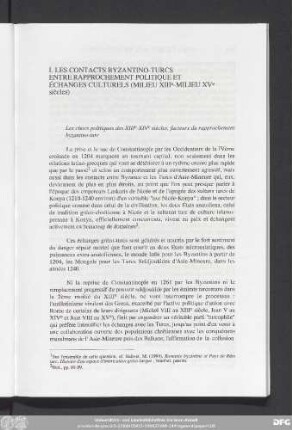 I. Les Contacts Byzantino-Turcs Entre Rapprochement Politique Et Échanges Culturels (Milieu XIIIe-Milieu XVe siècles)