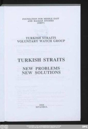 Turkish straits : new problems, new solutions