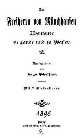 Des Freiherrn von Münchhausen Abenteuer zu Lande und zu Wasser : Mit 7 Illustrationen