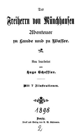 Des Freiherrn von Münchhausen Abenteuer zu Lande und zu Wasser : Mit 7 Illustrationen