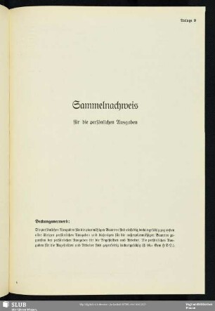 Anlage 9. Sammelnachweis für die persönlichen Ausgaben