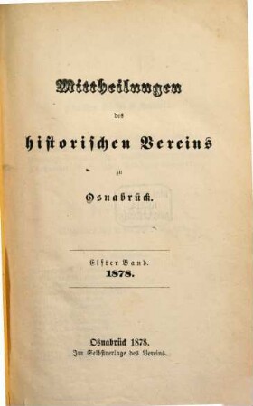 Mittheilungen des Historischen Vereins zu Osnabrück. 11. 1878