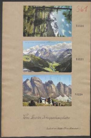 Kolorierte Ansichtskarten: Fassa- und Contrintal mit Marmolatagruppe (3344 m). Dolomiten. Tirol