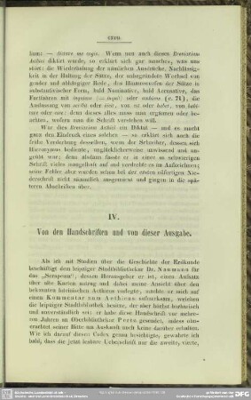 IV. Von den Handschriften und von dieser Ausgabe