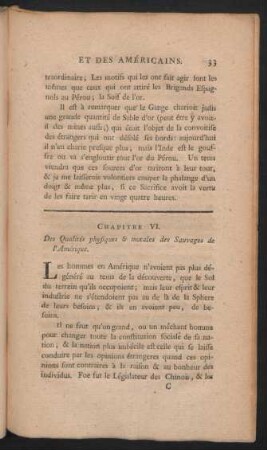 Chapitre VI. Des Qualités physiques & morales des Sauvages de l'Amérique.