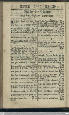 Register der Psalmen, nach dem Alphabet eingerichtet