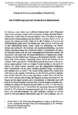 Zur Einführung und zum Deutschen in Deutschland