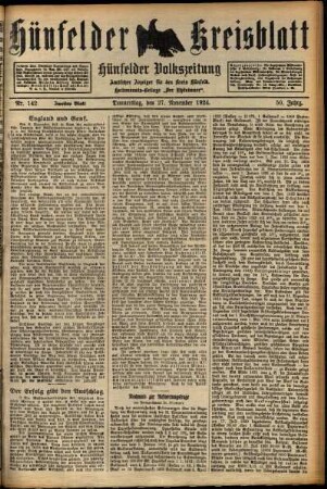Zweite Ausgabe vom Donnerstag, den 27. November 1924.