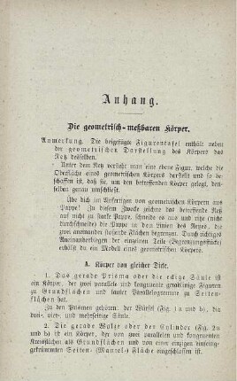 Anhang. Die geometrisch-meßbaren Körper. Figuren-Tafeln.